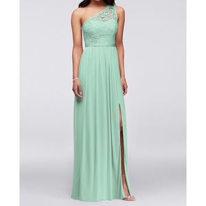 Off The Shoulder lace bridesmaid dress mint green